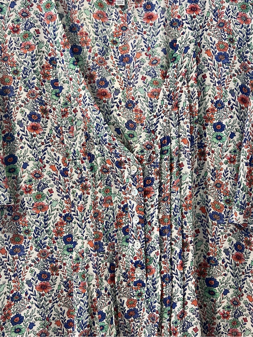 Rose & Olive Floral V-Neck Blouse in Blue, Green & Red - Picture 3 of 6